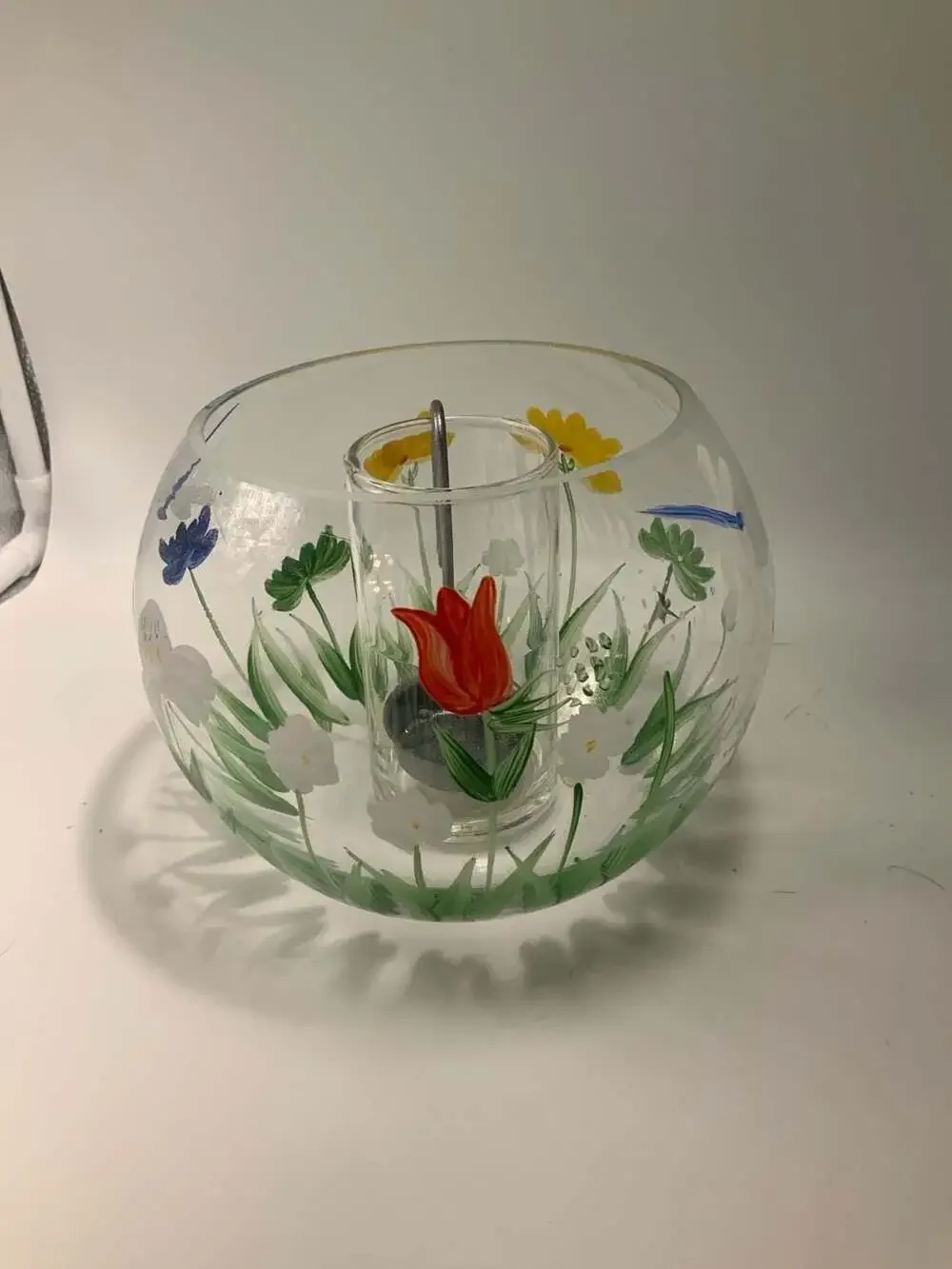 Royal Danube Hand Painted Floral and Butterfly Glass Bowl with Center Insert